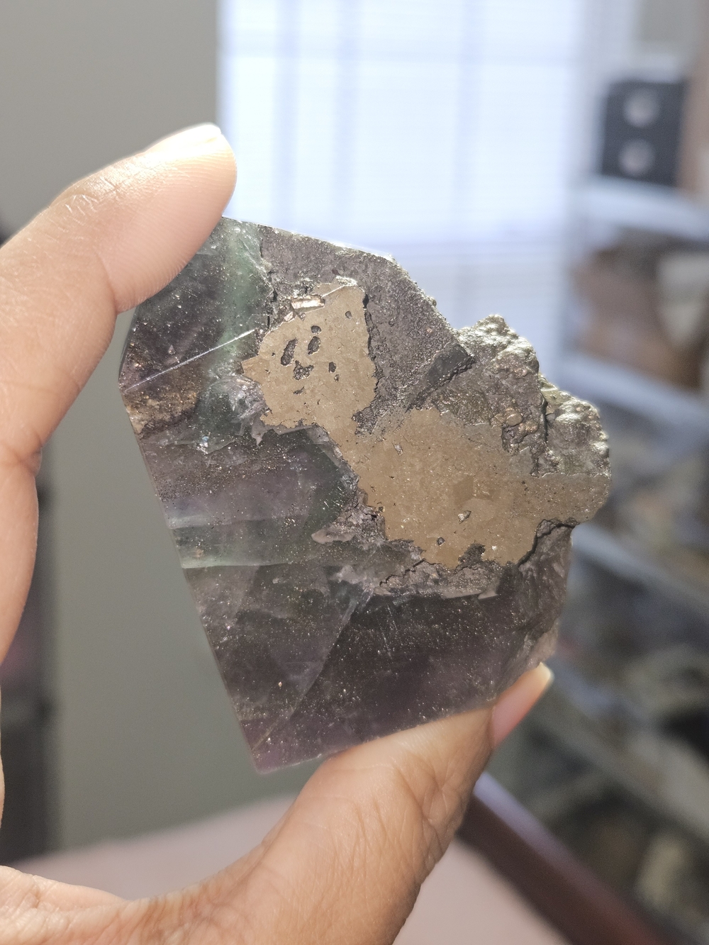 Rare Purple and Green Fluorite Point With Pyrite Inclusions - Decorative Stone